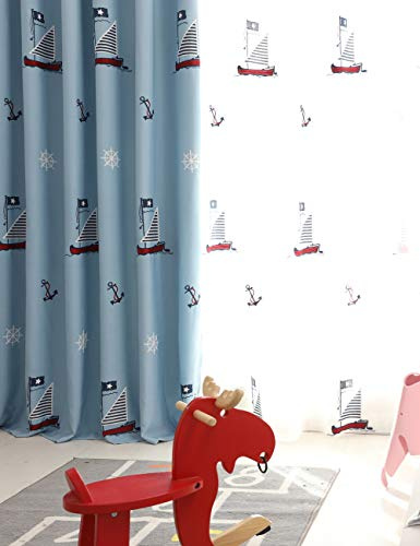 Lactraum Gardine Kinderzimmer Jungen Maritim Segelboot Bestickt Voile mit Ösen H245 x B200 cm