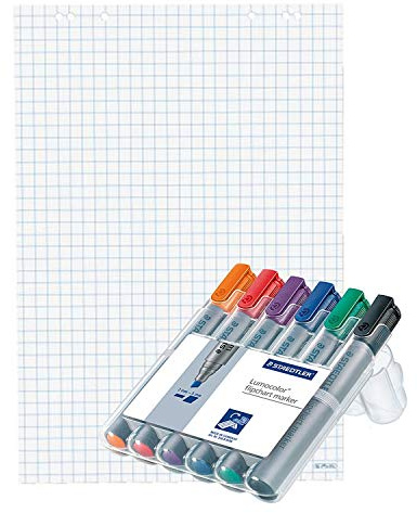 Herlitz Flipchartblock, 68x99cm (kariert/gelocht), 10 Blöcke (20 Blatt je Block) (2X 6er Marker Set Keil)