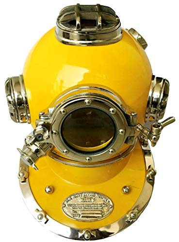 Marine Nautical Store Antik Gelb Tauchen Helm US Navy Mark V Scuba Divers Massives Messing Dekorativer Helm