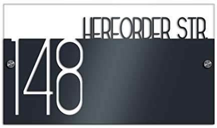 Premium Designer Hausnummer 35x20 cm mit UV Druck und Montage Set - rechteckig - Familien-Haus Bedruckte Hausnummern mit Straßen Straßennamen für die Haustür Ferienhaus