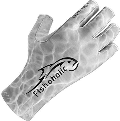 Fishoholic UPF50+ Fingerless Fishing Gloves - Sticky Grip Sun Protection Glove - Kayaking Paddling or Rowing