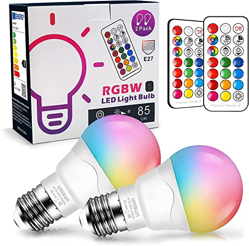 Unisun LED E27 Glühbirne 6W (40W Äquivalent) - RGB Farbwechsel & Dimmbarer, Edison-Schraubsockel - Stimmungsbeleuchtung mit Fernbedienung für Zuhause, Bar, Partys, KTV