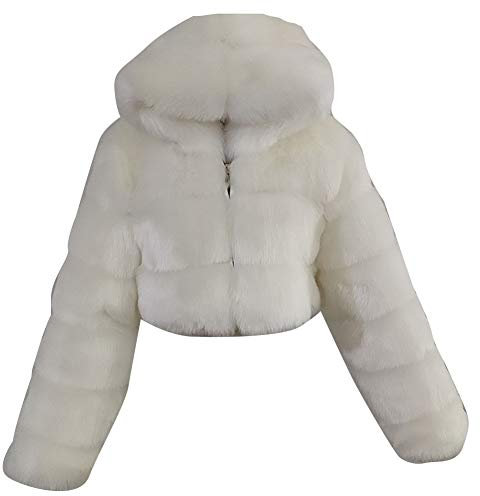 Damen Winter Elegant Kurz Faux Fox Pelzjacke Pelzmantel Langarm Gefälle Parka Cardigan Mantel Kunstfell Jacke Kapuzenjacke Weiß 3XL