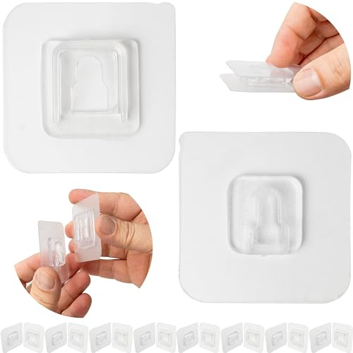Självhäftande Krokar, 8 par, i Transparenta, 60 x 60 mm självhäftande yta, tvådelad multifunktionell krok, väggkrokar för upphängning i badrum, kök, självhäftande väggfäste, fästkrok för duschkar