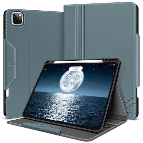 HOLIMET Hülle for iPad Pro 11 Zoll 2022/2021/2020 mit Stifthalter, PU Leder Schutzhülle TPU-Rücken Stoßfest Auto Schlaf/Wach Unterstützung Stift Kabelloses Aufladen Cover für iPad Pro 11 4/3/2(Blau)