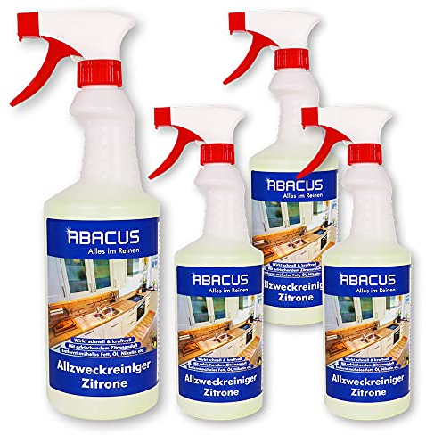 ABACUS® Fettlöser Zitrone, Zitronen Intensivreiniger, Werkstattreiniger Zitronenduft, Küchenreiniger Zitrone, Kraftreiniger, Universalreiniger, Nikotinentferner – Fettlöser Zitrone 4x 750 ml (7713.4)