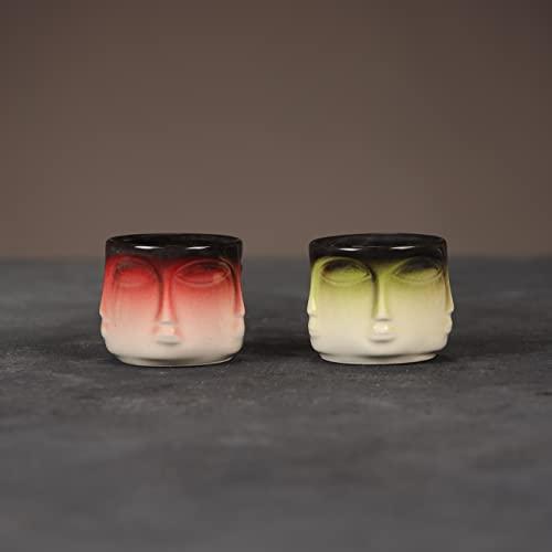 furni24 Espresso- & Mokkatassen, Espressotassen, Handgefertigt, Tassen-Set für Kaffee und Espresso, Polyedrische Vase Tasse, Spülmaschinenfest, Set aus 2 Stück, Rot-Grau