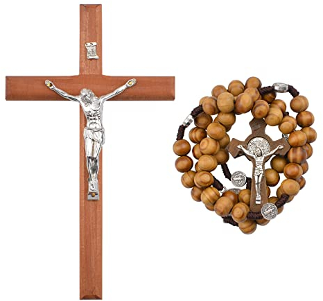 CRAFFANCY Crocifisso Crocifisso Croce Crocifisso Croce da Parete Croce cattoliche con Rosario in Legno per la Decorazione Domestica