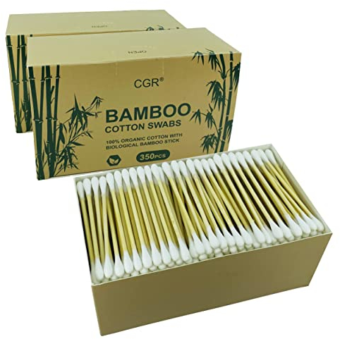 CGR Lot de 1050 cotons-tiges en coton bio 100 % coton à double pointe (compostables), lot de voyage (3 paquets de 350 cotons-tiges au total)