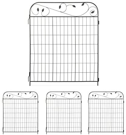 Relaxdays Gartenzaun Metall, HB: 112 x 94 cm, Beeteinfassung zum Stecken, 4 Zaunelemente, Blätter-Verzierungen, schwarz