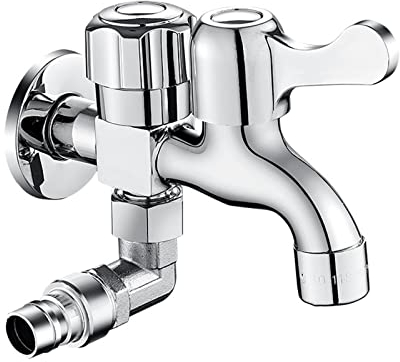 FQYEP Universal Doppel Auslaufhahn,Aus Messing Rost-Und Frostsicher,Doppel Wasserhahn Garten 1/2 Zoll,Doppel Wasserhahn Messing,Doppel Wasserhahn Waschmaschine 1/2 Zoll,Chrom A
