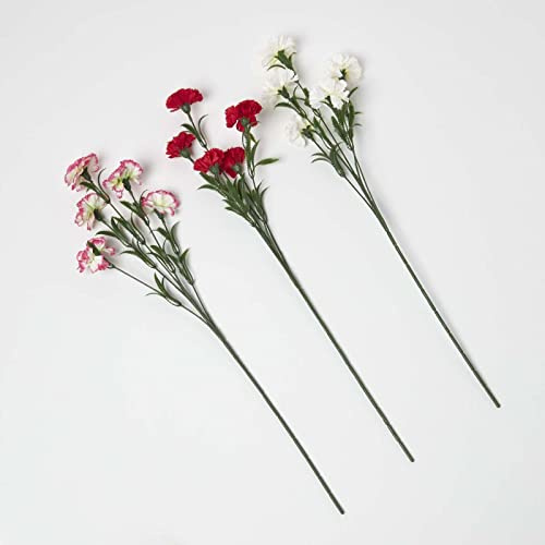 HOMESCAPES Juego de 3 flores artificiales de clavel de un solo tallo de 55 cm de alto de seda sintética para ramo o arreglo floral