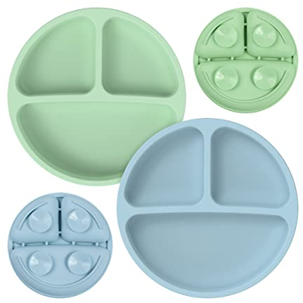 Plato Ventosa Bebe - RIGHTWELL 2 Piezas Platos Bebe con Ventosa, Platos de Silicona para Niños Pequeños,Platos de Bebé Antideslizante,Mantel Individual Silicona Alimenticio para Bebé