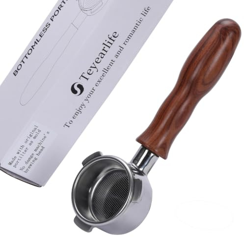 Teyearlife 54mm Bottomless Portafilter for Breville Barista Express(BES870) Pro Touch Bambino Plus Infuser Duo Temp Espresso Accessorie made of Stainless steel and solid wood