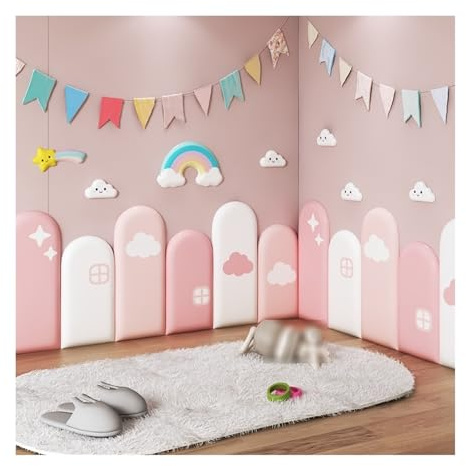 XILYZMO Upholstered Wall Panels, Anti-Collision Soft Wallpaper, Peel and Stick Headboard, 3D Leather Sponge Cladded Padded Wall Panels, Wall Covering for Kids (Color : Pink, Size : 120x50cm)