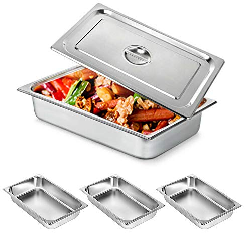LUNICASHA 4pcs Edelstahl Warmhaltebehälter, Chafing Dish, Speisewärmer Gastronormbehälter Edelstahl, Buffet Wärmer, Wärmebehälter für Catering Buffet und Party