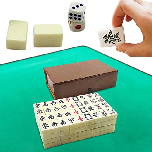 EviKoo Mahjong Chino - Juego De Mah Jong Profesional con 144 Fichas - Juego De Mah Jong Portátil con 2 Fichas De Reserva + 2 Dados para Juegos De Fiesta para Adultos para Juegos De Fiesta