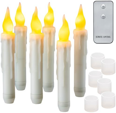 Yakpo 6 Pack Remote LED Taper Candles Battery Operated, Halloween Floating Candle Lights Flickering Flameless Electric Flicker Fake Candle Bulk, Window Chandelier Holder Christmas Table Decorations