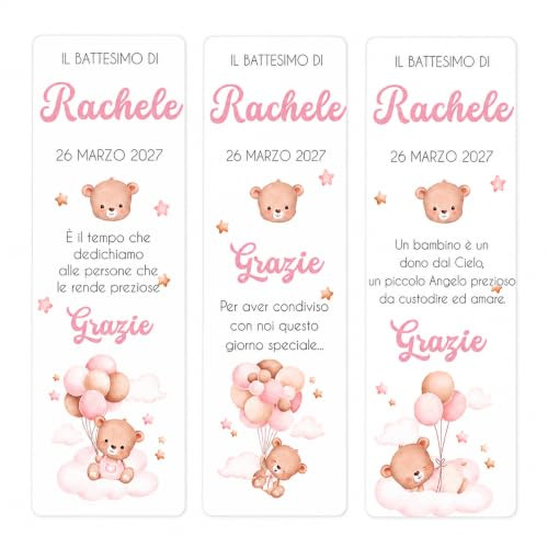 Cormar SEGNAPOSTO PERSONALIZZATI PER BATTESIMO CRESIMA COMPLEANNO COMUNIONE PER CERMINONE E FESTE (BATTESIMO ROSA)
