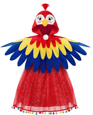 ReliBeauty Papagei Kostüm Kinder Mädchen Tier Vogel Kostüm Kinder，130