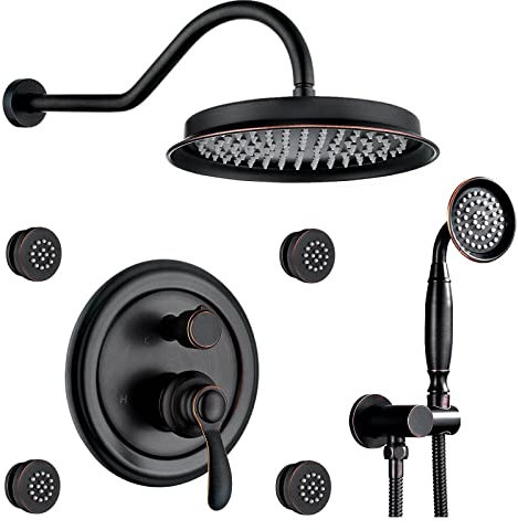 Ksunun Unterputz Duscharmatur Set, 3 Funktionen Retro Duschset Enthalten Duschkopf, Wandmontage Duschsystem, Handbrause Und MassagedüSen, Dusche Regendusche Set, Unterputz Duscharmatur Set