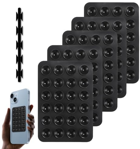 Ninnyi 5PCS Phone Sticky Pad Grip Set, Multipurpose Silicone Suction Cup Phone Holder (Black)