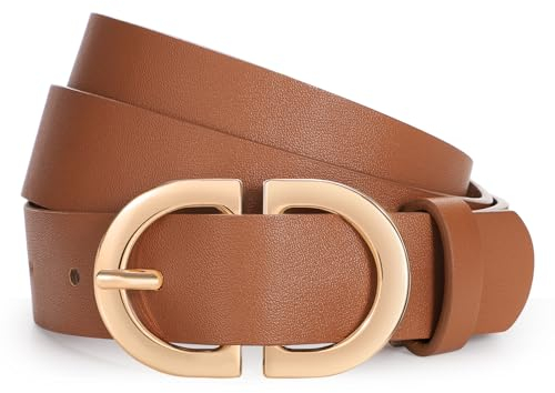 WHIPPY Damen Ledergürtel für Jeans Hosen Leder Gürtel Damengürtel mit goldener Schnalle,braun 100cm