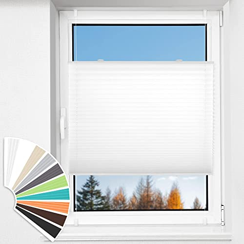 HOMEDEMO Plissee Klemmfix ohne Bohren Jalousien, Weiß, 120x120cm(BxH), Plisseerollo Fensterrollo mit Klemmträger, Faltrollo Klemmrollo Sicht-und Sonnenschutz Rollos für Fenster & Tür