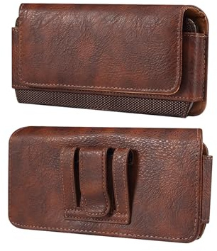 Leather Cell Phone Waist Bag with Card Holder, Universal Horizontal Mobile Phone Pack Wallet with Belt Clip Loop Smartphone Sport Travel Pocket Purse