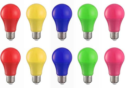 Aiwerttes 10er Pack 3W LED farbige Glühbirne E27 A60 Schraubkappe Glühbirne für Halloween Weihnachtsfeier,Party Dekoration,Nicht dimmbar（Rot Gelb Blau Grün Rosa）