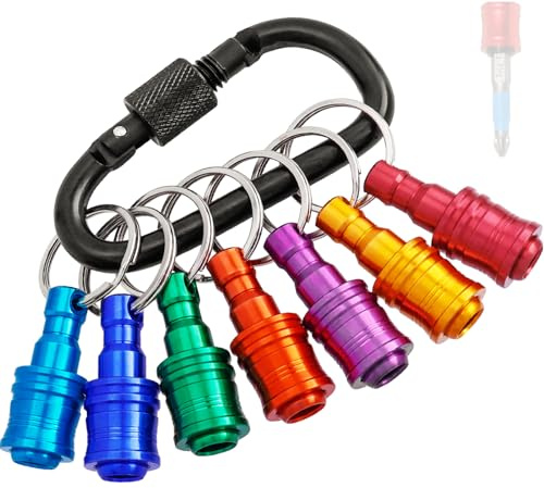 7Pcs Keychain Drill Screwdriver Bit Holder 1/4 Inch Hex Shank Drill Bit Holder Keychain Portable Aluminum Alloy Extension Bar Drill Screw Adapter for Nut Driver, Screwdriver & Drill Bits
