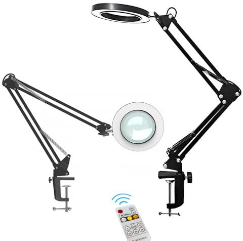 BAUSATZ 15X Magnifying Desk Lamp, Desk Magnifying Glass with Light and Clamp, 1080 Lumens 72pcs LED Magnifying Lamp 3 Color Modes, Magnifying Glasses with Light for Close Work Reading Repair Crafts