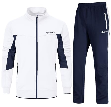 Rdruko Tuta da jogging da uomo Set Tuta da allenamento Tuta sportiva Maniche lunghe Tuta casual Uomo Tuta per Calcio Palestra, bianco e blu scuro., XXL