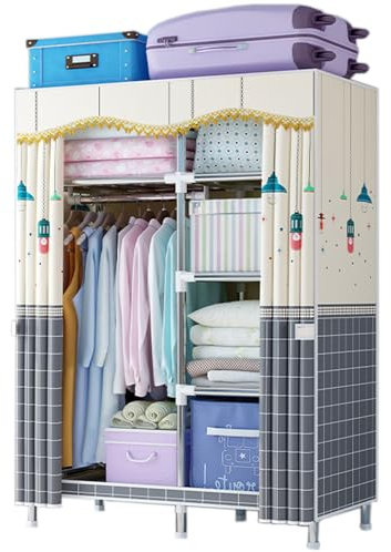 HUHJYUGE Kleiderschrank, Stoffschrank mit Kleiderstange Stabil, Stoffkleiderschrank mit Motiv, Offener Kleiderschrank mit Reißverschluss, Großes Stauraum für Ankleidezimmer (C 103cm/40in)