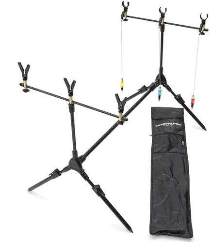 Angel Rod Pod Rutenständer für Karpfen Forelle - Angelständer Set zum Angeln mit Bissanzeiger hängend inkl. - Schneller & Einfacher Aufbau - Rutenauflagen Inklusive