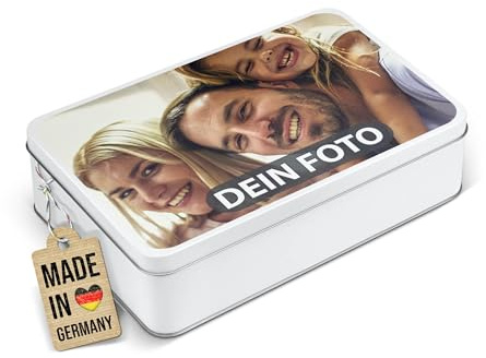 Print Royal PR Geschenkdose mit Foto & Name selbst gestalten - Blechdose bedrucken, Personalisierte Keksdose - Geschenk zur Hochzeit, Geburtstag, Weihnachten | Rechteckig weiß, 450 ml