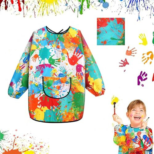 Vomkela Malschürze Kinder Malerkittel Kind 7-12 Jahre Mädchen Jungen Wasserdicht Malkittel Kinder Verstellbare Craft Schürze mit Ärmeln für Schule Kunst Malerei Kochen