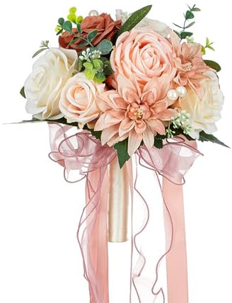 JYCRA Vintage Hochzeitsstrauß Braut Brautsträuße, Hochzeitsstrauß für Braut Blumenstrauß für Brautjungfer Künstlicher Blumenstrauß Rosenstrauß