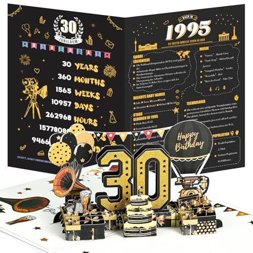 Joyoldelf 30. Geburtstagskarte, 1995 Jahrgang Geburtstag Karte, 3D Pop Up Grußkarten mit Umschlag, Vintage Geburtstag Geschenke für Mann und Frau