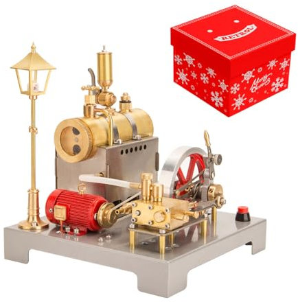 Rxbycxshi Dampfmaschine Motor Bausatz mit Kessel Stromerzeuger Straße Lampe, RETROL SE-02 Mini Metall Horizontale Dampfmodell Motor Weihnachts 2024 Geschenk