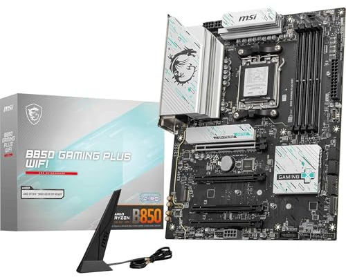 MSI B850 Gaming Plus WiFi Motherboard, ATX - Supports AMD Ryzen 9000/8000 / 7000 Processors, AM5 - DDR5 Memory Boost 8200+ MT/s (OC), PCIe 5.0 x16 & 4.0 x16, M.2 Gen5, Wi-Fi 7, 5G LAN