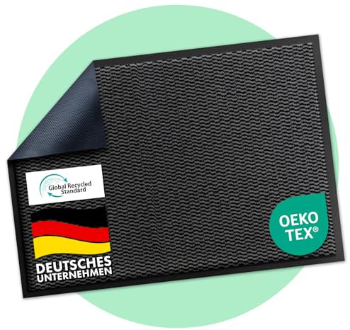 Floordirekt Premium Fußmatte für Eingangsbereich, 90x120cm Anthrazit, Schmutzfangmatte für Innen und Außen, rutschfest & waschbar, Sauberlaufmatte für Flur, Teppich für Haustür, Sky Novo