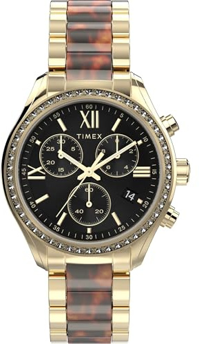 Timex Women's Chronograph 38mm Watch - Gold-Tone Bracelet Black Dial Gold-Tone Case