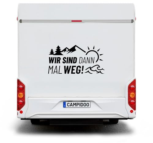 CAMPIDOO Fahrzeug Aufkleber „Wir sind dann mal Weg | für Wohnmobil, Wohnwagen oder PKW, Fahrzeugaufkleber Spruch | Länge/Farbe: 30cm / Schwarz