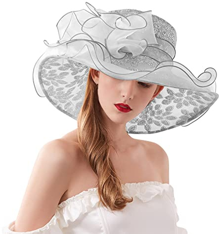 NaLatia Organza Hut Damen Breite Krempe Sommerhut Strandmütze, Elegant Ladies Sonnenhüte Fascinator Kirche Derby Hochzeit Party Hut Sommer-Neuheiten