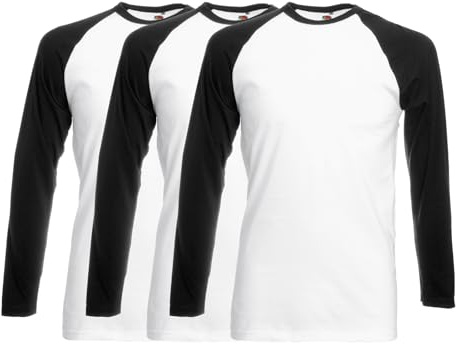 NGWorld Pack De 3 T-Shirts De Baseball Hommes À Manches Longues Contrastées Col Rond Classique sans Motif - 3 x Blanc/Noir - L