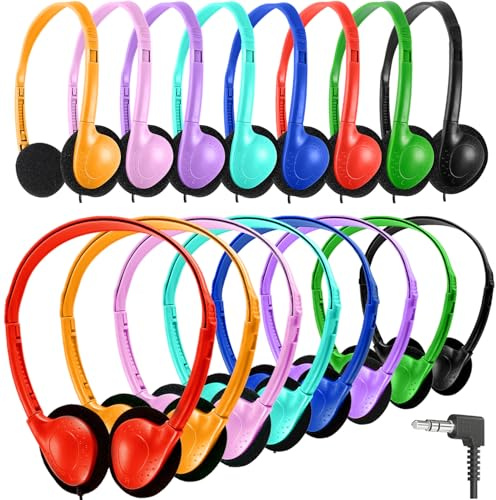 Bulk Headphones 25 Pack for Kids School Classroom, Wholesale Wired Adjustable On Ear Earphones Class Set for Students Children Toddler Teens Boys Girls and Adult Computer 3.5mm Jack (HY857,25 Mixed)