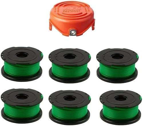 StarRing Replacement Trimmer Spool & Line & Cover For Black Decker Replace A6482 GL7033 GL8033 GL9035 Strimmer Trimmer Accessories,6 Pcs Strimmer Spool & 1Pcs Cap