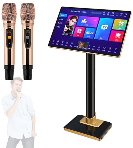 Professional Karaoke System with Capacitive Touch Screen, Wireless Microphone, Power Amplifier, Phone App Control, 1.1 Million Cloud Download Songs, for Home and Bar