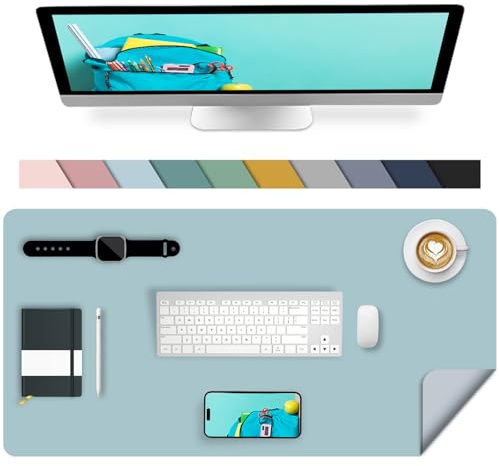 Sevenpers Mauspad Groß Premium Leder Mauspad XXL 80 x 40 cm Doppelseitigen Wasserdicht Rutschfest Schreibtischunterlage Office Laptop Schreibtischmatte ideal für Büro, Home，Hellgrün/Grau